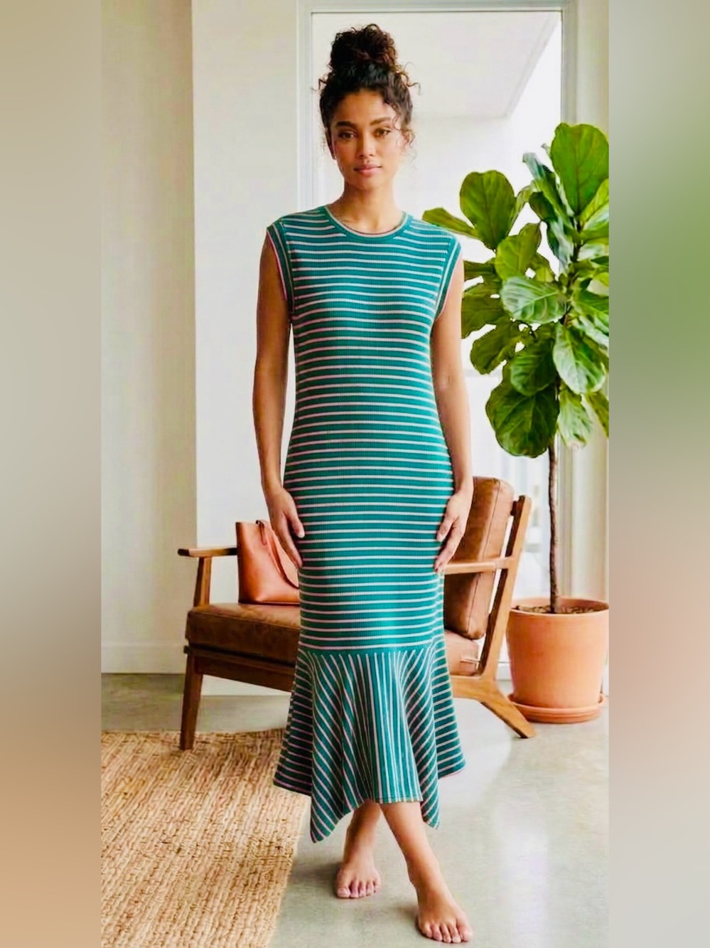 Daily Practice by Anthropologie Highline Striped Maxi Dress Green Pink Small S